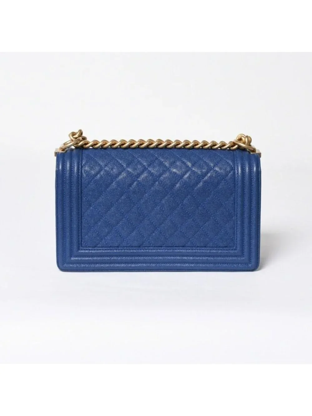 Chanel Boy Chain Shoulder Bag Blue Caviar Leather Gold